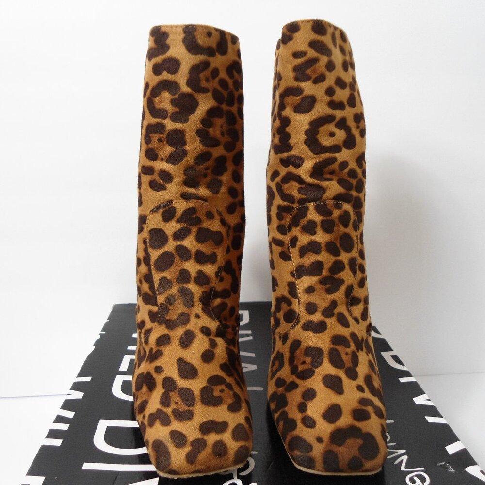 Wild Diva Leopard Print Square Toe Boots size 7